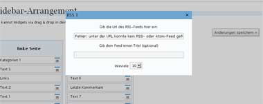 RSS füttern im Admin-Bereich