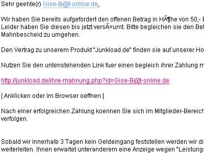 Screenshot einer eMail