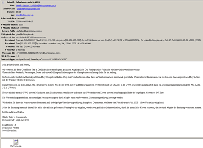 Screenshot einer Spammail