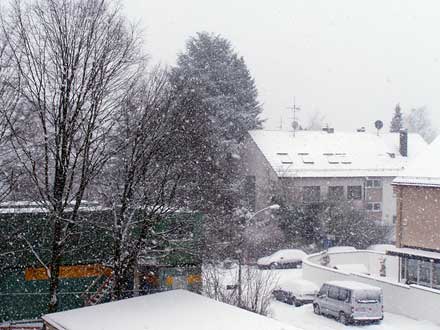 geschlossene Schneedecke, es schneit heftig